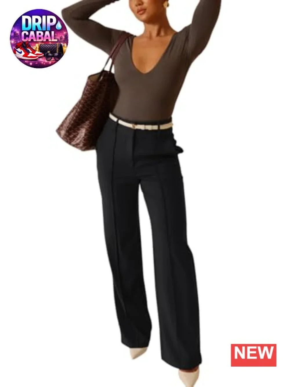 High Waisted Wide Leg Work Trousers Business Casual Slacks with Pockets